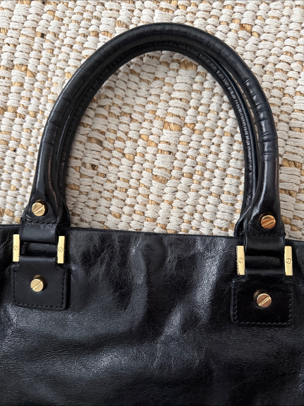 Tory Burch Black Leather Logo Tote with Gold Hardware - Picture 10 of 10